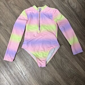 Girls Long Sleeve Ombre Pastel One-Piece Swimsuit